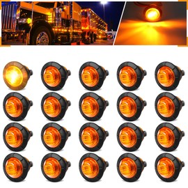 ALFU 3/4" Inch 20Pcs Amber Round LED Trailer Side Marker Clearance Lights Front Rear Top Marker Indicators Tail Light Waterproof for Truck Car Bus Van Pickup RV