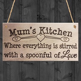 RED OCEAN Mum's Kitchen Spoonful Of Love Hanging Wooden Plaque Sign Cute