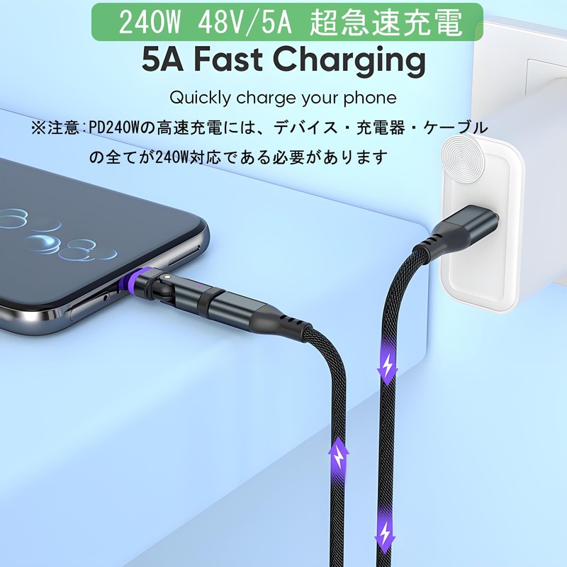 PD240W Compatible, Magnet, USB-C Converter, 16 Pin, L-Shaped, 180° Rotation,