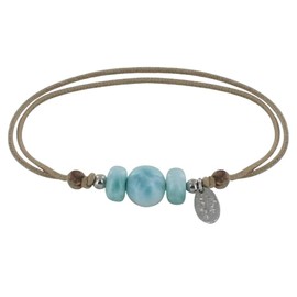 LES POULETTES BIJOUX - Bracelet Link One Pearl and Two Larimar Rings, Textile