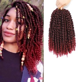 Short Passion Twist Hair 10 Inch Ombre Red Burgundy Pre-twisted Passion Twists Crochet Hair Pre-looped Curly Crochet Hair for Black Women (7Packs,Tbug)