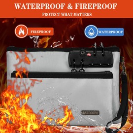 Fireproof Money Bag with Lock, Double layer Cash Bag BankBag for Cash, Valuable StorageBag,Fireproof Safe Box Money Pouch with Zipper (silvery, Small)