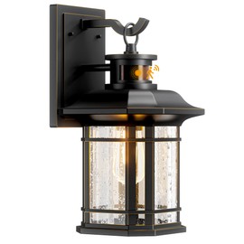 Seovix Motion Sensor Outdoor Lights, Dusk to Dawn Outdoor Lighting, Exterior Light Fixtures with 3 Working Modes, Wall Mounted IP65 Waterproof Lights for House Porch Patio, Black (Gold Trim)