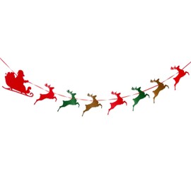 JSDJ Christmas Banner Santa Sleigh and Reindeer Bunting Felt Garland Christmas Decorations Indoor Happy Holiday Cute Hanging Decor for Mantel Fireplace Wall, Kids Bedroom, Living Room,Party Supplies