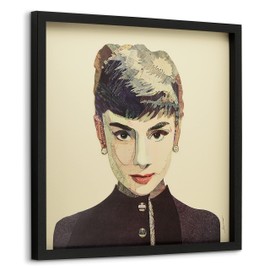 Empire Art Direct "Audrey Dimensional Collage Framed Graphic Art Under Glass Wall Art Ready to Hang, Living Room, Bedroom & Office, 25in x 25in x 1.4in, White,Multi-color