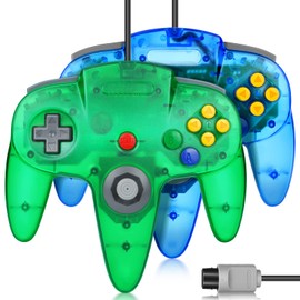 2 Pack N64 Controller, FISUPER Wired Classic Game Controller Gamepad Joystick for N64 Console(Clear Blue+Clear Green)