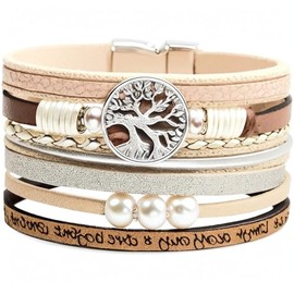 Amoina Tree of Life Leather Bracelet for Women, Inspirational Birthday & Mother's Day Jewelry Gift