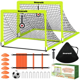 Bearwill Soccer Goal, Kids Soccer Goals for Backyard Set of 2, 4x3ft Portable Soccer Goal Pop Up Soccer Net, Kids Soccer Net Training Equipment with Soccer Ball, Ladder, Cones, Targets