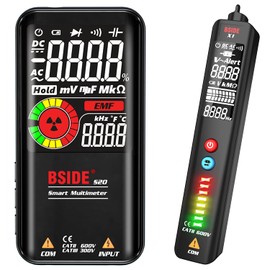 BSIDE Multimeter & Voltage Tester Kit, Rechargeable Color LCD EMF Detector and EBTN Display AC Voltage Detector Combo Electrical Test Kit, Black, Rechargeable S20