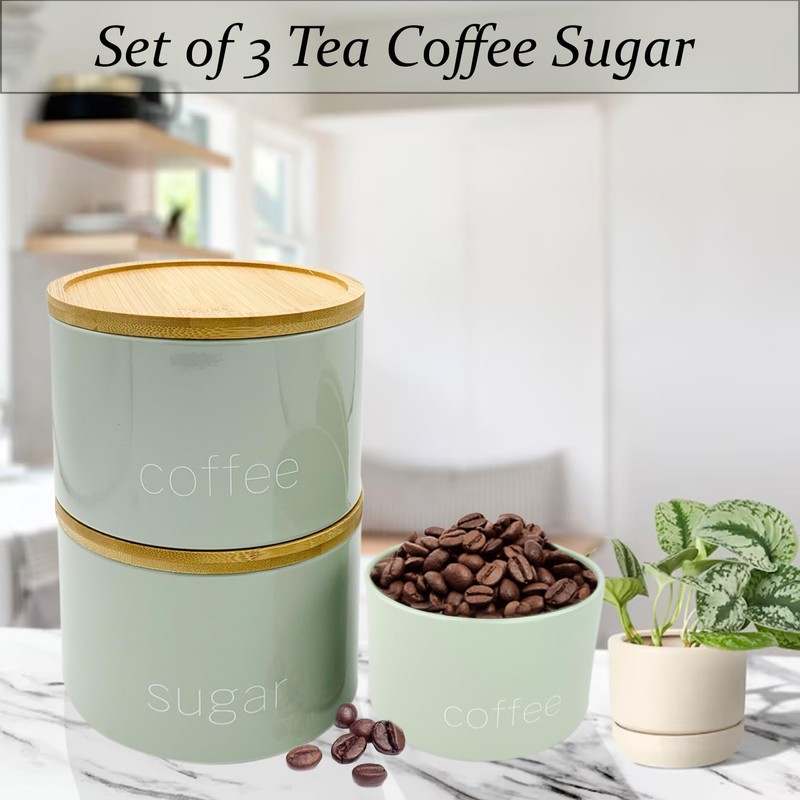 Set of 3 Stackable Tea Coffee Sugar Canister Airtight Food