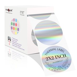 PARLAIM 2”Thermal Label Stickers,Holographic Silver Thermal Label, Self-Adhesive Round Printable Rainbow Glitter Thermal Printer Sticker Labels for Name Tag DIY Custom Business Logo Design,400 PCS