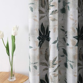 Leeva 2 Panels Room Darkening Blackout Curtains for Office, Grommet Green Leaves Print Pattern Thermal Insulated Window Drapes for Dining Room, 2 Panels, 52x63