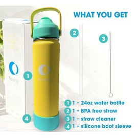 Floway 24oz Stainless Steel Vacuum Insulated Water Bottle with Straw Lid and Cleaning Brush, BPA Free, Leakproof, Temp Control, for Hot and Cold Drinks (Vibrant Lemon, 24oz)