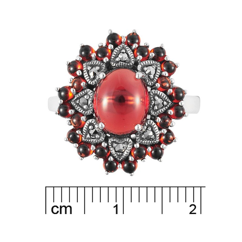 Esse Marcasite Sterling Silver Cabochon Cut Garnet & Hearts Dress