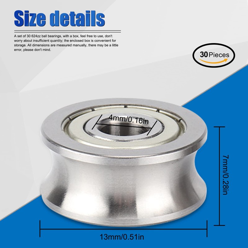 Gzhaimai Pack of 30 U624ZZ Ball Bearings / 4 x