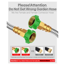 Short Metal Garden Hose 2 ft with Female to Female Connector， Stainless Steel Small Leader Hose for Hose Reel, Long, Flexible, Lightweight & Heavy Duty Water Pipe, Outdoor Water Hose Extension Adapter