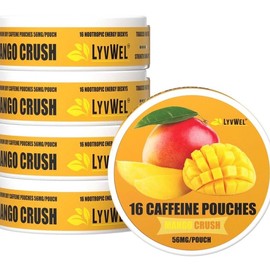 LyvWel Energy Pouches (1 Pack) (56mg fuel/pouch) energy Decky + lip pillow+ pre-workout+caffeine pouches - Flavor: MANGO (1 CAN)