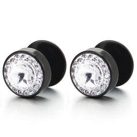 Men's Women's Black Circle Cubic Zirconia Earrings Stud Earrings Fake Plugs Ear Cheater Tunnel Gauges Ear Piercing Stainless Steel, Metal Cubic Zirconia, Cubic Zirconia