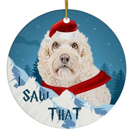 White Cockapoo Dog Christmas Ornament 2025 I Saw That - Funny 3 Inch Round Ceramic Hanging Tree Decoration Puppy Owners Gifts