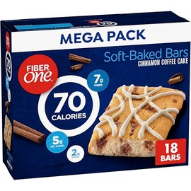 Fiber One 70 Calorie Soft Baked Bars, Cinnamon Coffee Cake, Mega Pack, 18 Ct, 16 oz