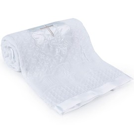Booulfi Baby Blanket White Christening Cuddly Blanket Children's Blanket Newborn Boys Baby Blanket Girls Baby Christening Gift with Embroidered Cross Baby First Equipment
