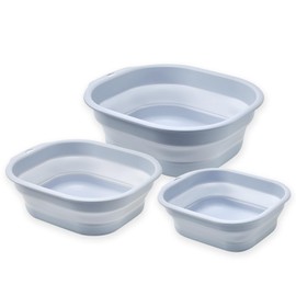 Collapsible Wash Basin Set of 3, Foldable Large Medium Small Wash Basins, Portable Plastic Basins for Laundry, Bottles, Travel, Camping (Blue Gray)