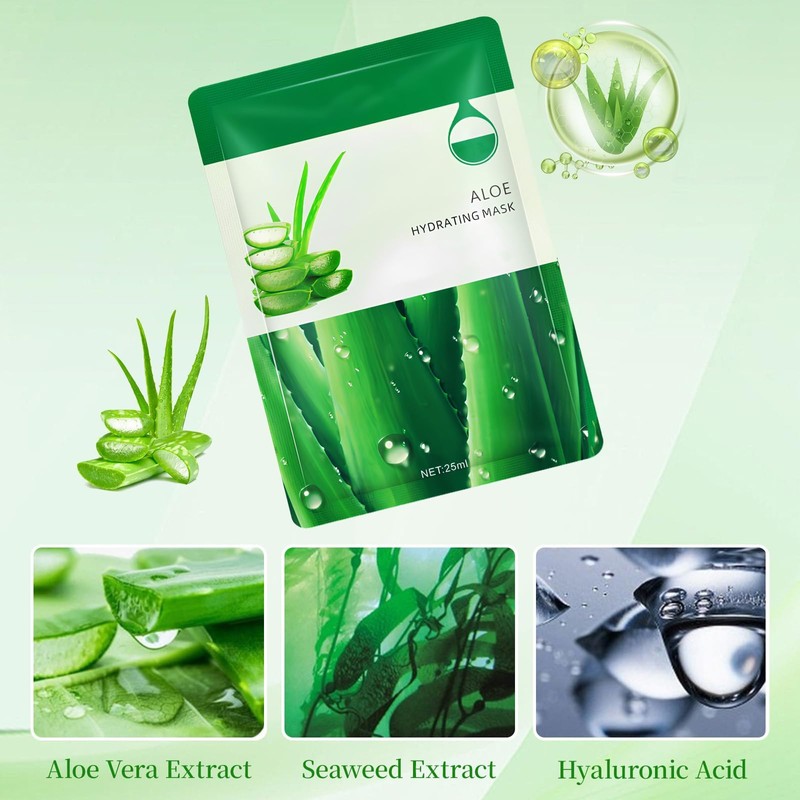 atnayo 10 Pcs Aloe Vera Moisturizing Face Mask, Skincare Hydrating