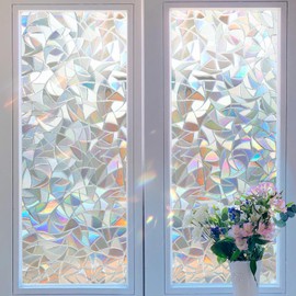 KAFUTER Window Privacy Film, Decorative Stained Glass Window Film, Static Cling Frosted Window Stickers for Home Office, Rainbow Tulip UV Blocking Non Adhesive Door Window Covering (17.5x 78.7 inches)