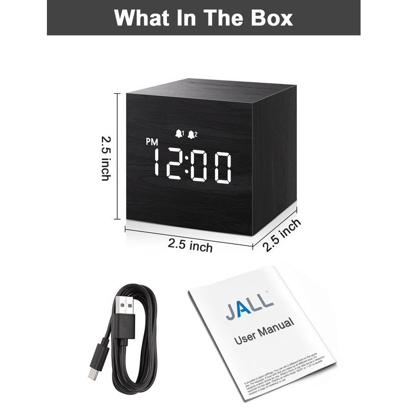 JALL Digital Alarm Clock, with Wooden Electronic LED Time Display,