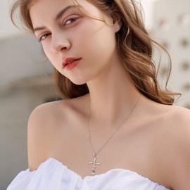 WINNICACA Cross Pendant Faith Hope Love Necklace S925 Sterling Silver with Birthstone Jewellery for Women Mom Gifts, Sterling Silver