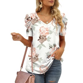 Floral Tops for Women White Shirts for Women Short Sleeve Tshirts Curved Hem Soft S