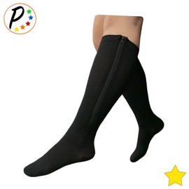 Presadee Closed Toe 8-15 mmHg Mild Compression Leg Fatigue Calf Zipper Socks (Black, 1)