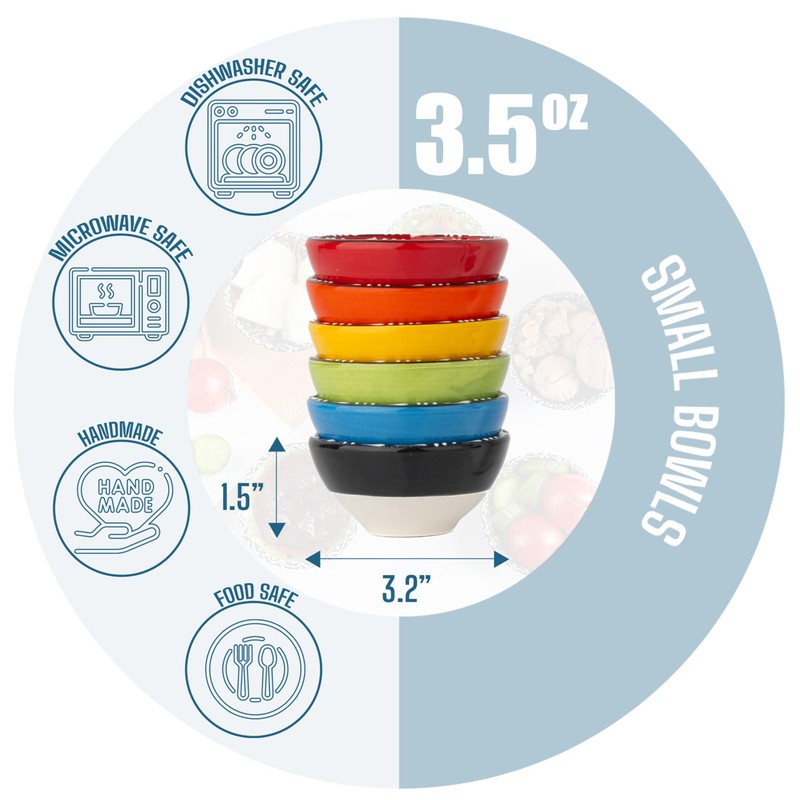 Elyese Ceramic Small Dipping Bowls Set of 6, 3.5 Oz