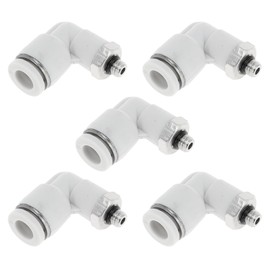 Motoforti Push to Connect Air Fittings 1/4" 90 Degree Air Line Quick Joint Plastic Metal M5 5 Pcs White Silver Tone