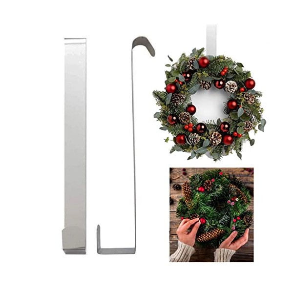 Door Wreath Hanger Hook - Strong Metal Over the Door Hook 28cm for Every Day Use and for Christmas | Perfect for Hanging Clothes, Bags, Scarves and Christmas Wreath