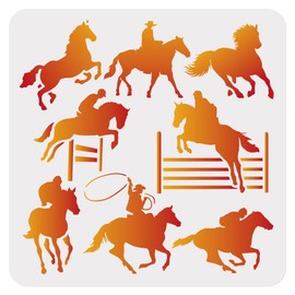 Doodlream Cowboy Rodeo Horsemanship Wall Stencil for Painting, 29.7 x 21cm Horse Galloping Plastic Reusable Stencil, DIY Craft Art Stencil Templates on Wood Fabric Canvas Furniture Journal