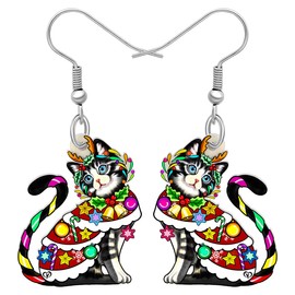Cute Christmas Cat Earrings Dangle For Women Girls Charm Decoration Gifts (Christmas Cat #30)