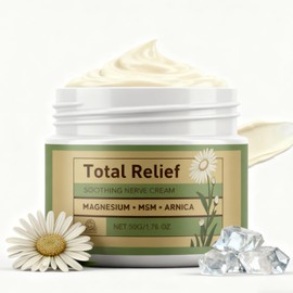 Total Relief Magnesium Cream with Arnica & MSM - High Potency Soothing Muscle Rub for Restless Legs, Joints & Nerves - Natural Mineral Complex for Night Calm & Body Relaxation - Non-Greasy Balm - 50g