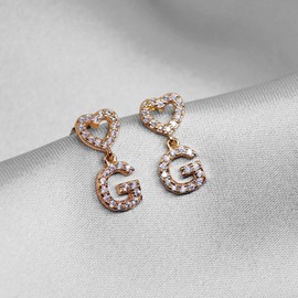 EARFULL Initial Heart Stud Earrings, 18K Real Gold Plated Dainty Alphabet Letter Earrings CZ Heart Shape Stud Earrings Women Teens, Letter G