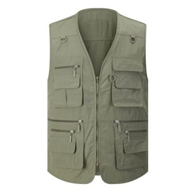 Gihuo Men's Fishing Vest Utility Safari Travel Vest with Pockets Outdoor Work Photo Cargo Fly Summer Vest (X-Large, Army green)