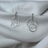 Sterling Silver Minimalist Double Circle Wire Bar Stud Drop Earrings