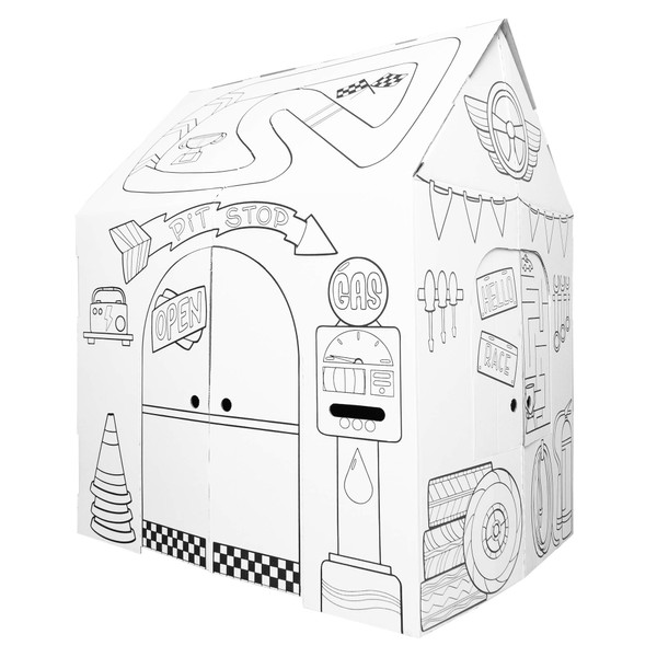 Easy Playhouse Garage - Kids Art and Craft for Indoor and Outdoor Fun, Color Favorite Garage Items– Decorate and Personalize a Cardboard Fort, 32" X 26. 5" X 40. 5" Age 3+