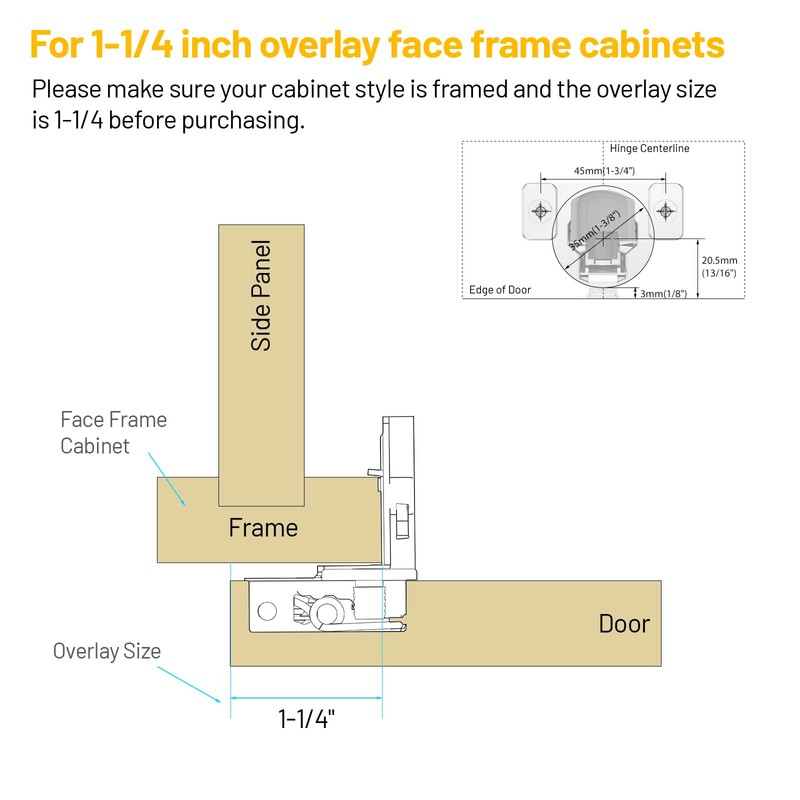 Furniware 30 Pack 15 Pairs 1-1/4 inch Overlay Soft Close