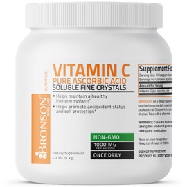 Vitamin C Powder Pure Ascorbic Acid Soluble Fine Non GMO Crystals – Promotes Healthy Immune System and Cell Protection – Powerful Antioxidant - 1 Kilogram (2.2 Lbs)