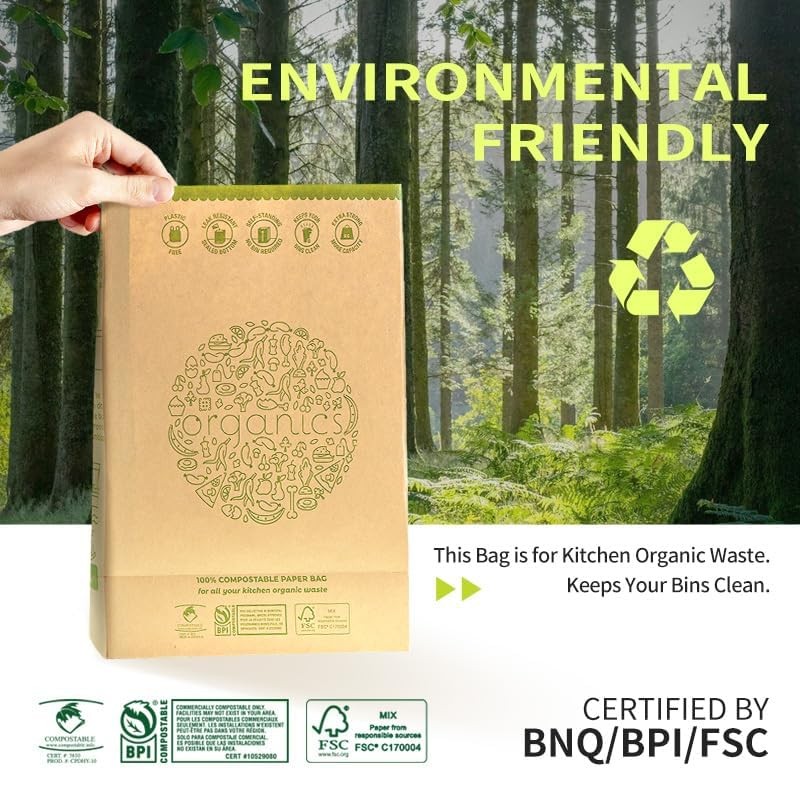 HYTREND-Kitchen Food Waste Bag-120 Bags-%100 Compostable paper Bag - Leak