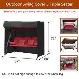 FLYMEI Outdoor Swing Cover 3 Triple Seater Hammock Cover for Porch Swing Canopy Glider Chair and Other Patio Furniture, Waterproof Windproof All Weather Protection, 87'' (L) x 60''(W) x 72''(H)