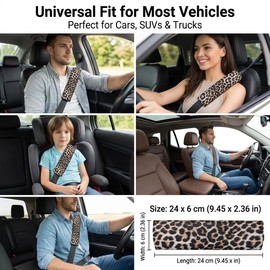JDDRY 2PCS Car Seat Belt Cover,Leopard Printed Pu Leather Seat Belt Cover,Seat Belt Shoulder Pad for Cars/SUVs/Trucks, Universal Seat Belt Pad (Light Brown-HJ)