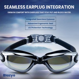 Blazyo Swimming Goggles Pack of 2, Electroplated Anti Fog Leak Proof Swim Goggles for Men Adults, UV Protection Crystal Clear Vision with Free Protection Case, Nose Clip and Earplugs