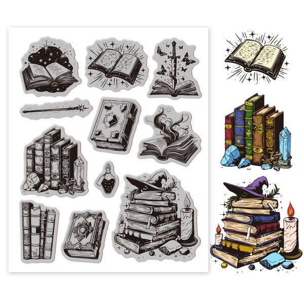 GLOBLELAND Magic Books Cling Rubber Stamp 7.09x8.66inch Magic Wand and