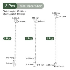 YOKIVE 1 Set Toilet Flapper Chain 304 Stainless Steel Toilet Flapper Lift Chain Replacement Perfect for Toilet Flaps (Silver 3 Styles)